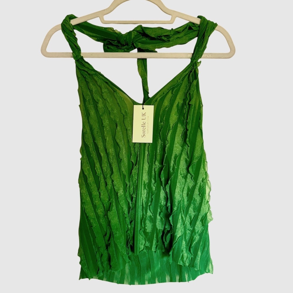 NWT Sorelle UK‎ Green Ruffled Halter Top Size Small